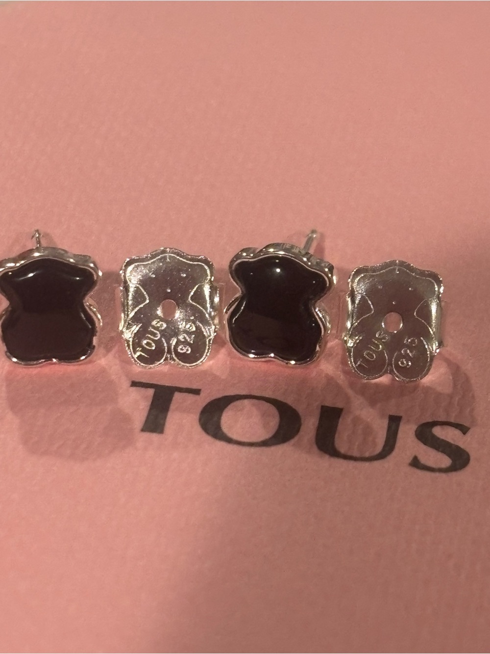 Tous Silver Bear Stud Earrings with Black Enamel
